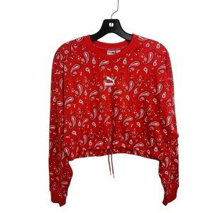 Puma off beat paisley cropped sweatshirt Drawstring Size Small Poppy red